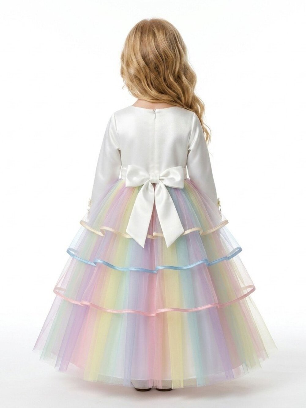Girls Unicorn Princess Party Dress White Pastel Rainbow Tulle Birthday Party